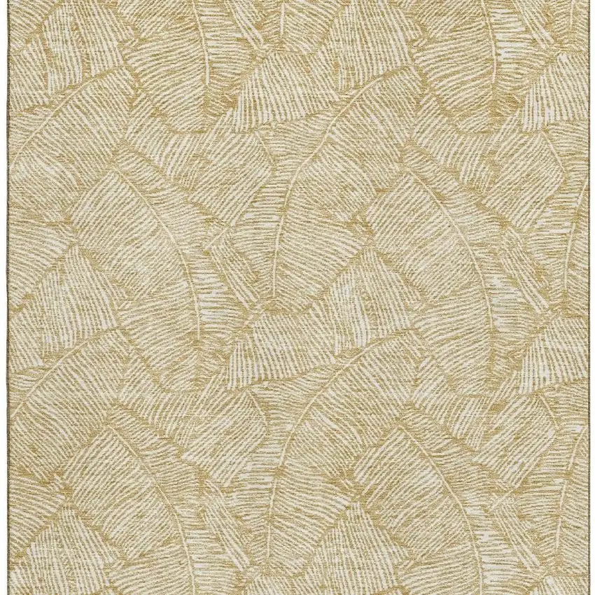 Gold And Ivory Floral Washable Area Rug With UV Protection Photo 4