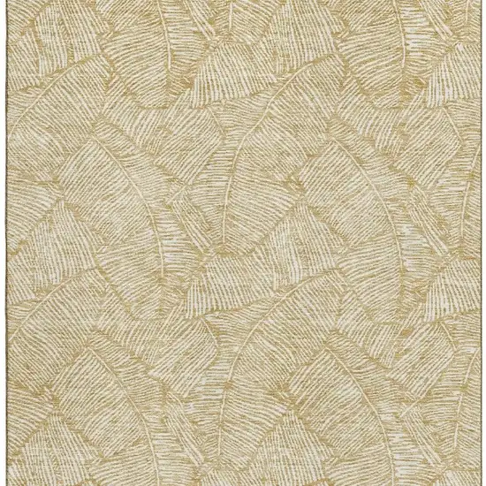 Gold And Ivory Floral Washable Area Rug With UV Protection Photo 4