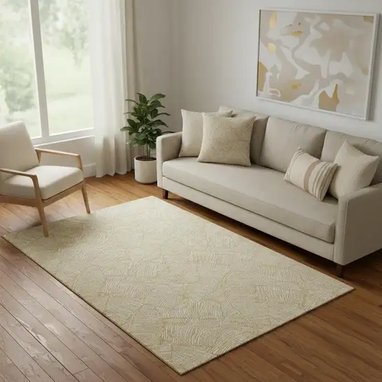 Gold And Ivory Floral Washable Area Rug With UV Protection Photo 1