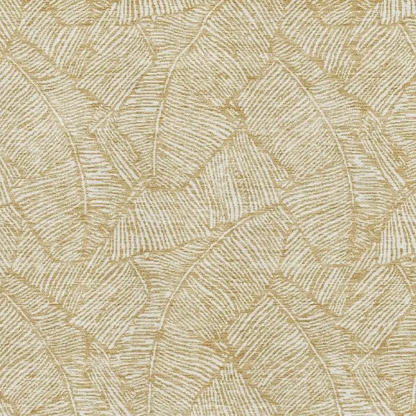 Gold And Ivory Floral Washable Area Rug With UV Protection Photo 3