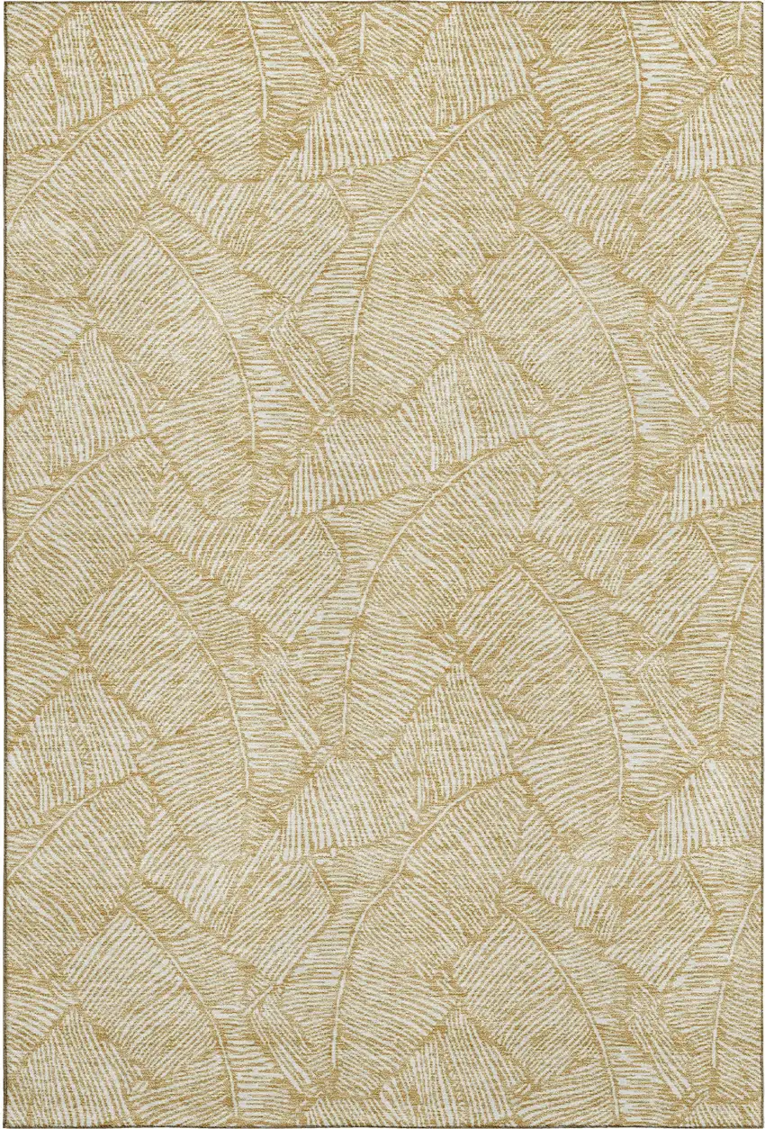 Gold And Ivory Floral Washable Area Rug With UV Protection Photo 1