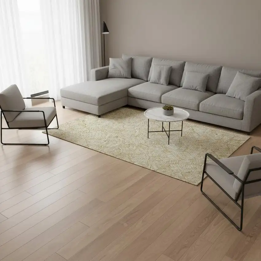 Gold And Ivory Floral Washable Area Rug With UV Protection Photo 2