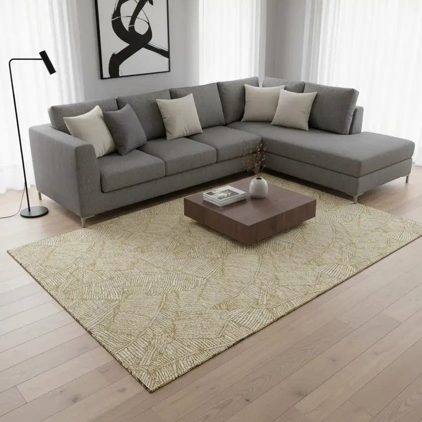 Gold And Ivory Floral Washable Area Rug With UV Protection Photo 2