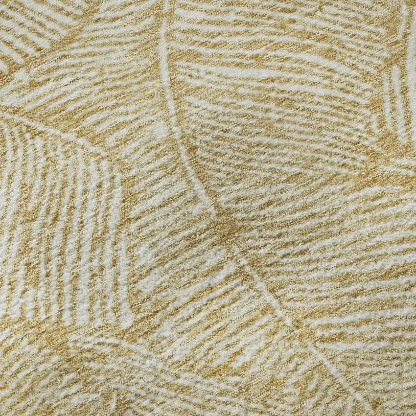 Gold And Ivory Floral Washable Area Rug With UV Protection Photo 9