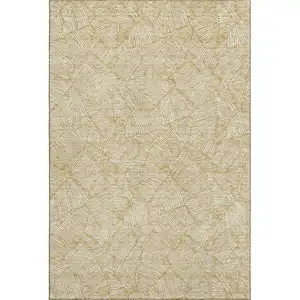 Photo of Gold And Ivory Floral Washable Area Rug With UV Protection