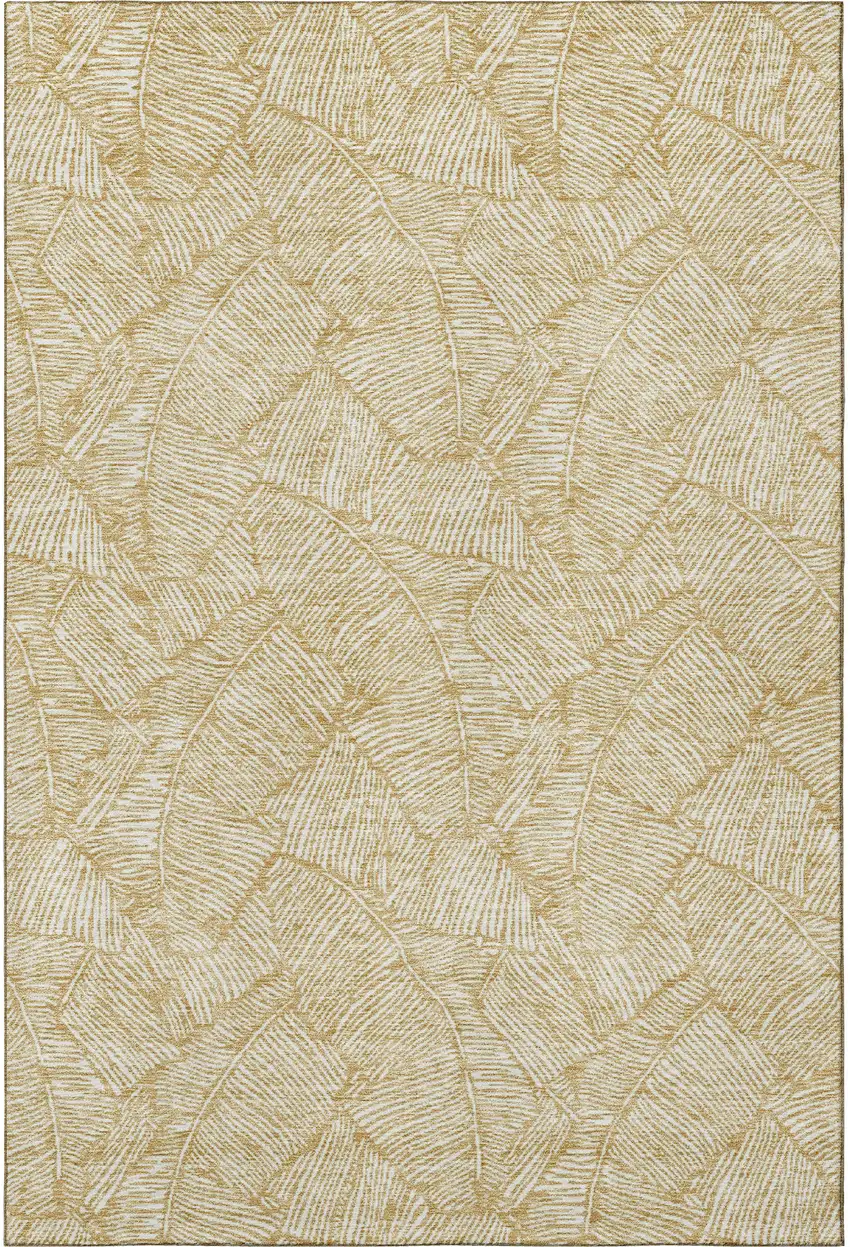 Gold And Ivory Floral Washable Area Rug With UV Protection Photo 4