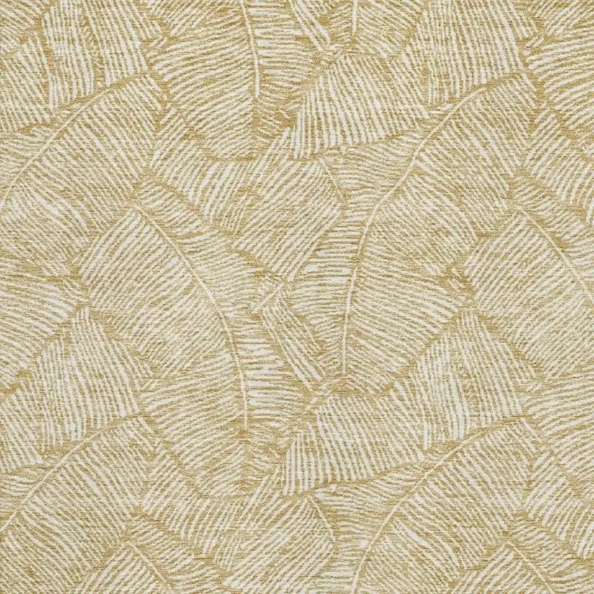 Gold And Ivory Floral Washable Area Rug With UV Protection Photo 3