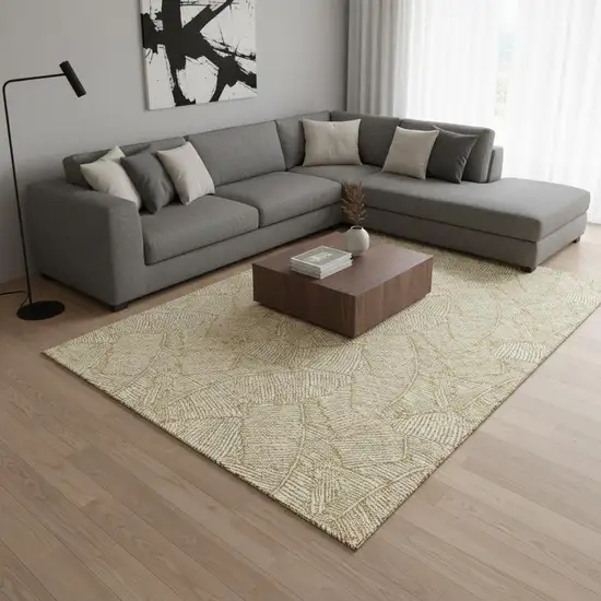 Gold And Ivory Floral Washable Area Rug With UV Protection Photo 2