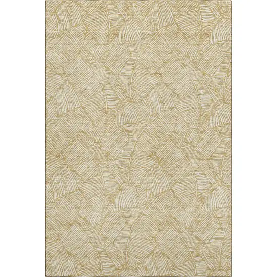 Gold And Ivory Floral Washable Area Rug With UV Protection Photo 1
