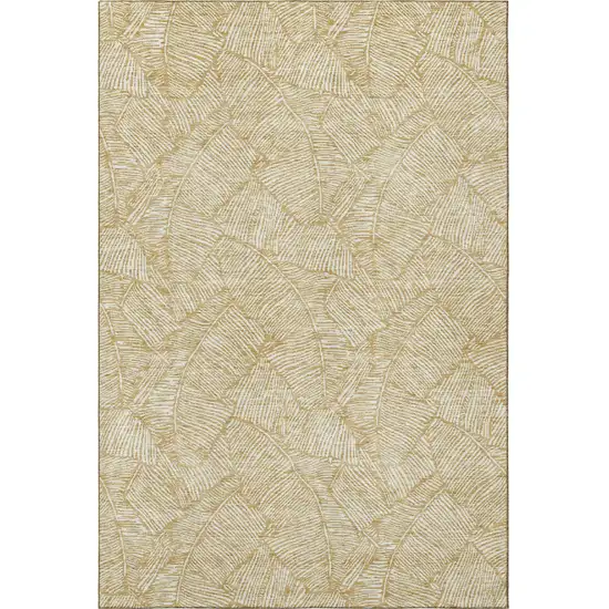Gold And Ivory Floral Washable Area Rug With UV Protection Photo 4