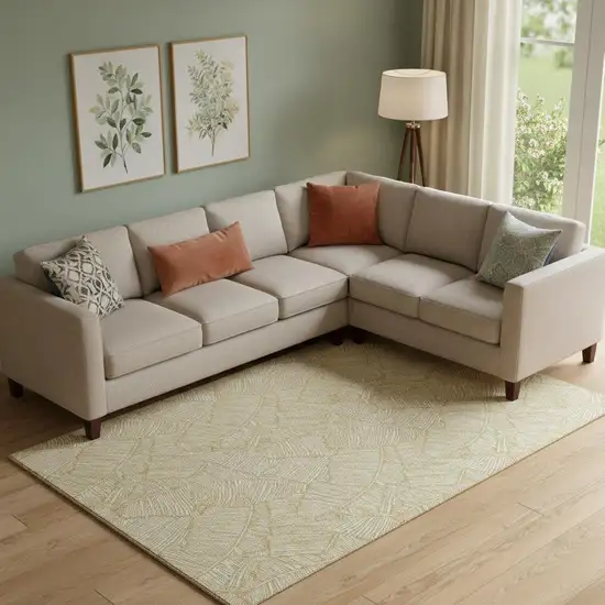 Gold And Ivory Floral Washable Area Rug With UV Protection Photo 1