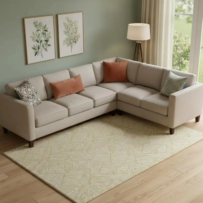 Gold And Ivory Floral Washable Area Rug With UV Protection Photo 1