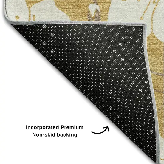Gold And Ivory Floral Washable Area Rug With UV Protection Photo 6