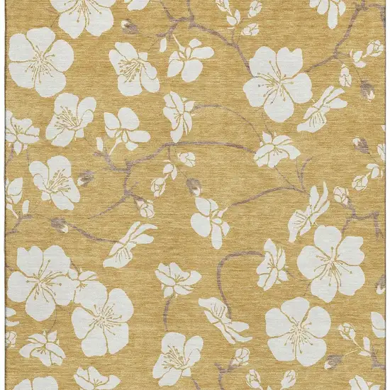 Gold And Ivory Floral Washable Area Rug With UV Protection Photo 2