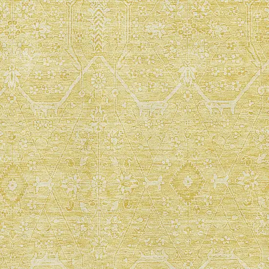 Gold And Ivory Floral Washable Area Rug With UV Protection Photo 2