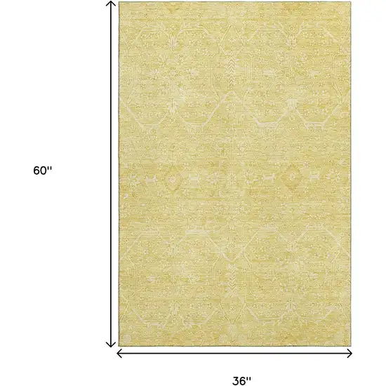 Gold And Ivory Floral Washable Area Rug With UV Protection Photo 3