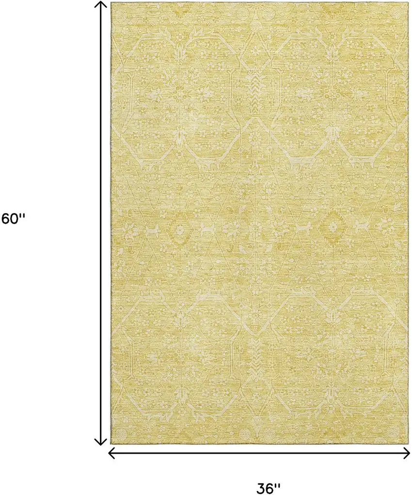Gold And Ivory Floral Washable Area Rug With UV Protection Photo 3