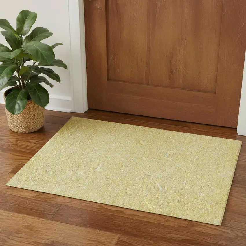 Gold And Ivory Floral Washable Area Rug With UV Protection Photo 1