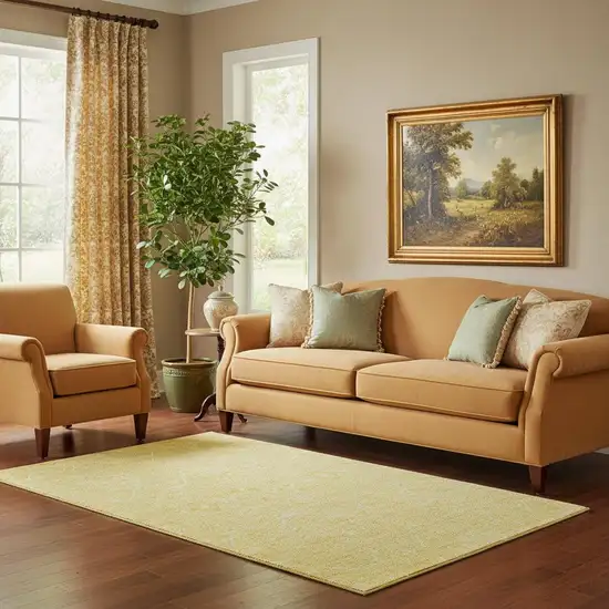 Gold And Ivory Floral Washable Area Rug With UV Protection Photo 2