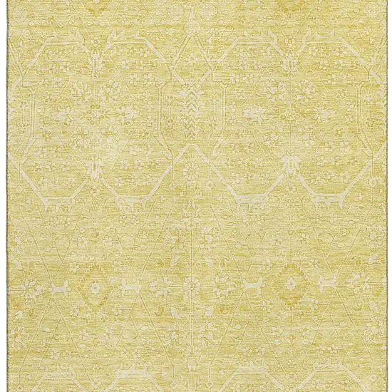 Gold And Ivory Floral Washable Area Rug With UV Protection Photo 3