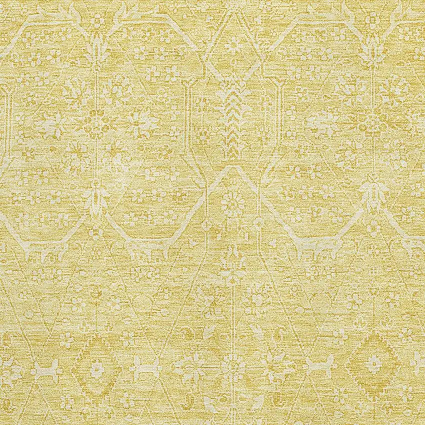 Gold And Ivory Floral Washable Area Rug With UV Protection Photo 2