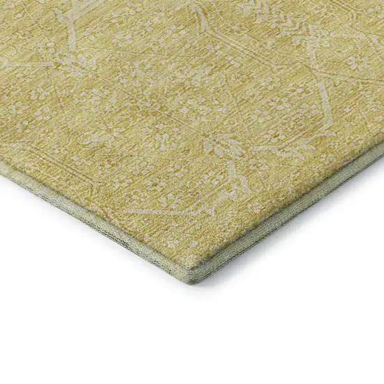 Gold And Ivory Floral Washable Area Rug With UV Protection Photo 7