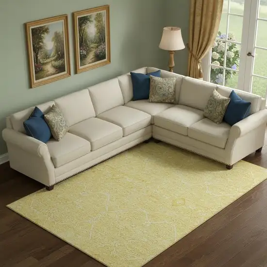 Gold And Ivory Floral Washable Area Rug With UV Protection Photo 2