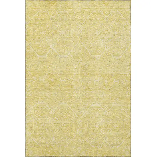 Gold And Ivory Floral Washable Area Rug With UV Protection Photo 3