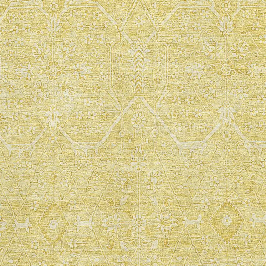 Gold And Ivory Floral Washable Area Rug With UV Protection Photo 2