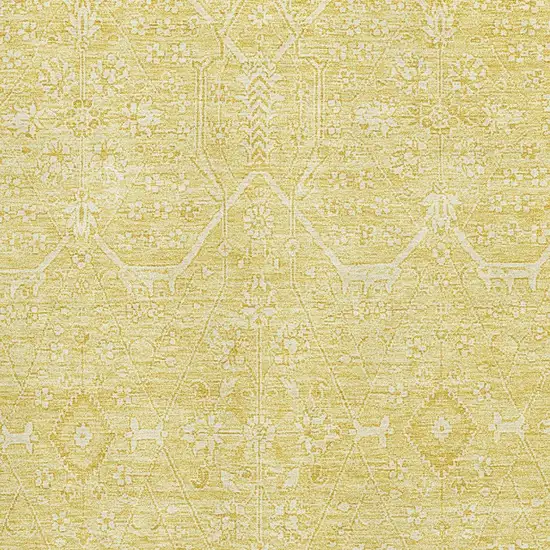 Gold And Ivory Floral Washable Area Rug With UV Protection Photo 2