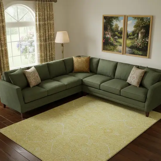 Gold And Ivory Floral Washable Area Rug With UV Protection Photo 2