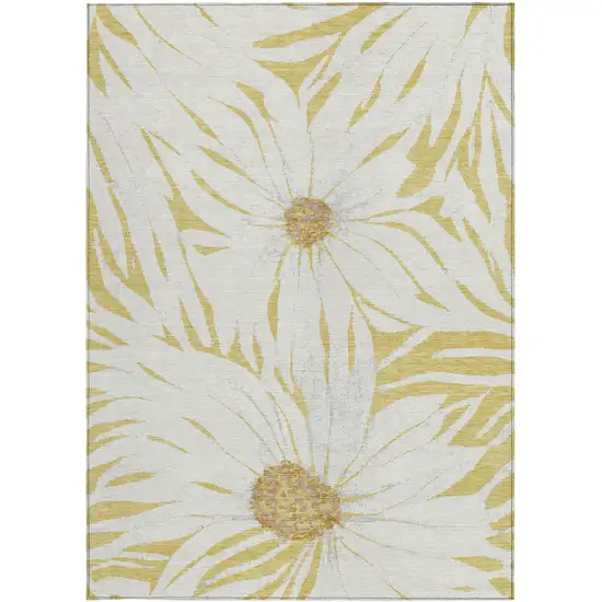 Gold And Ivory Floral Washable Indoor Outdoor Area Rug Photo 4
