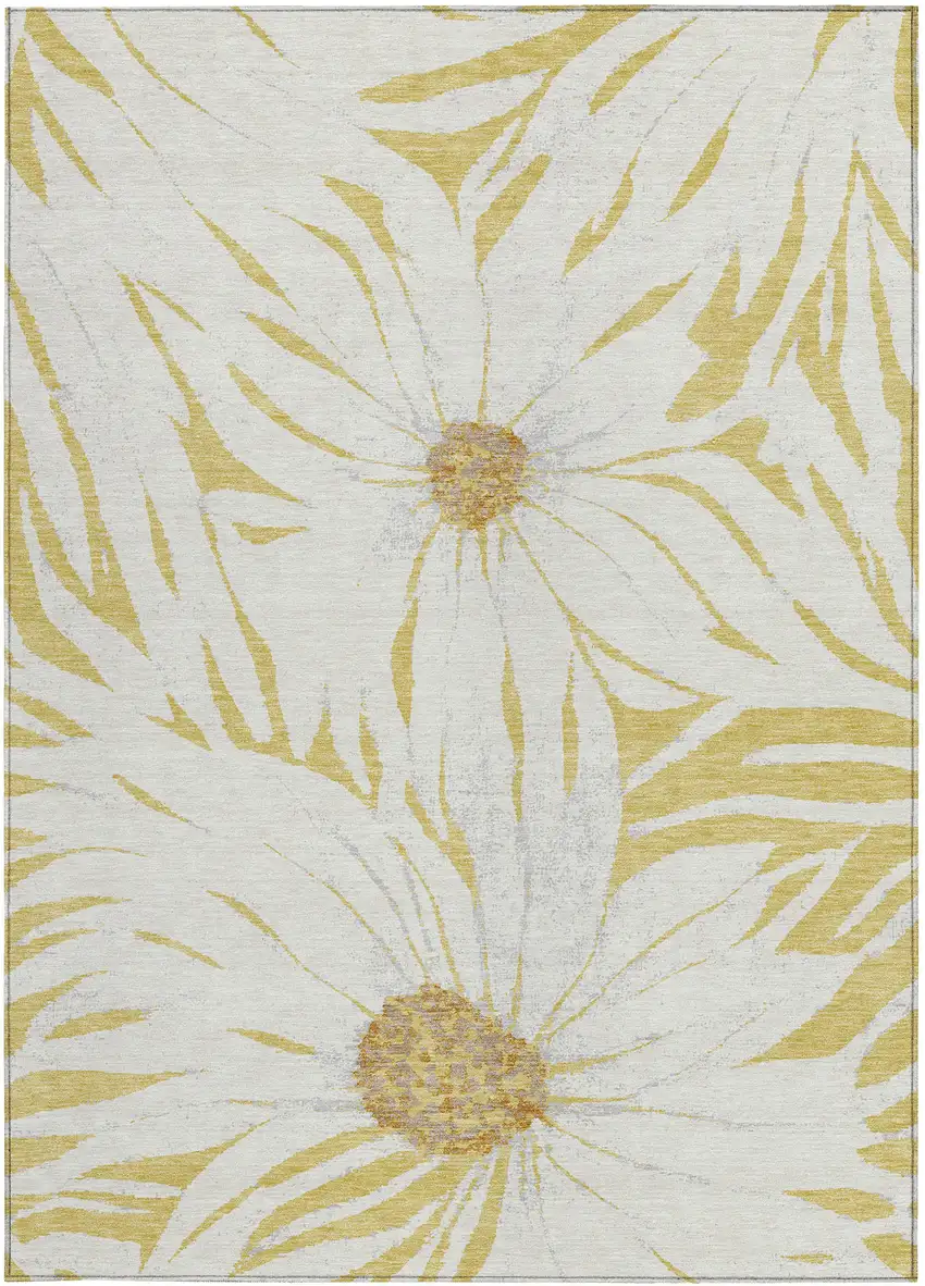 Gold And Ivory Floral Washable Indoor Outdoor Area Rug Photo 4