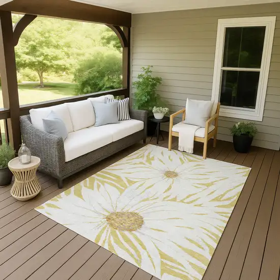 Gold And Ivory Floral Washable Indoor Outdoor Area Rug Photo 8