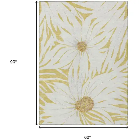 Gold And Ivory Floral Washable Indoor Outdoor Area Rug Photo 3