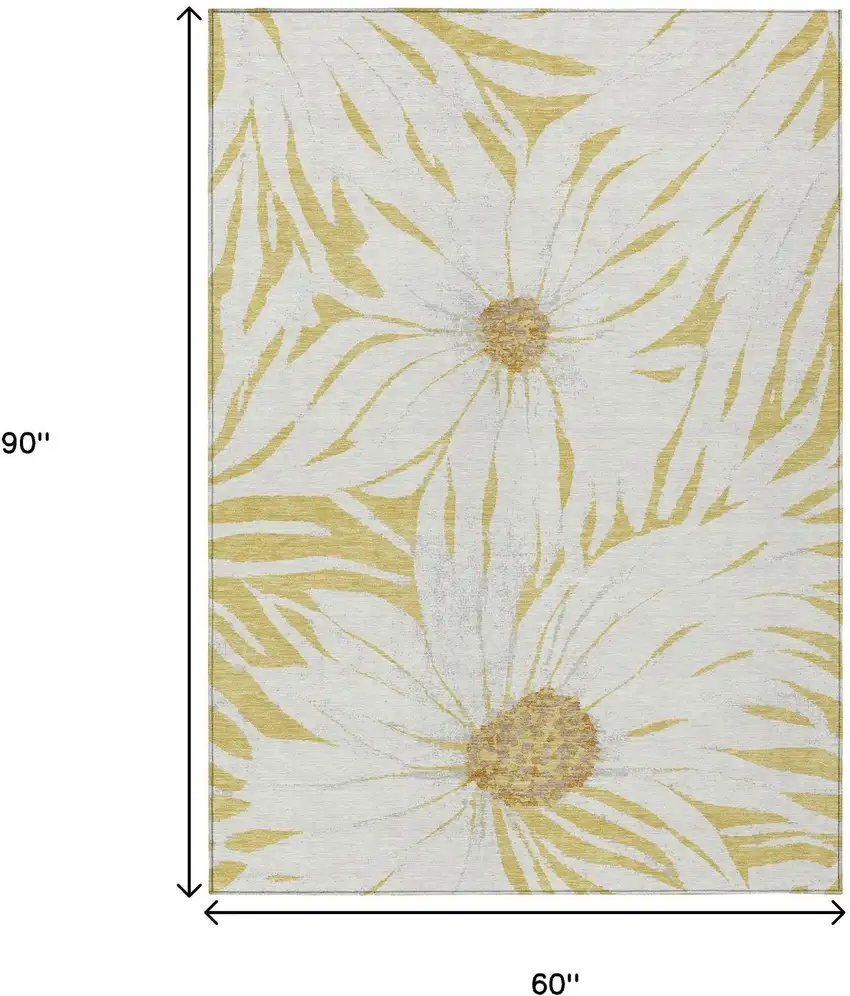 Gold And Ivory Floral Washable Indoor Outdoor Area Rug Photo 3