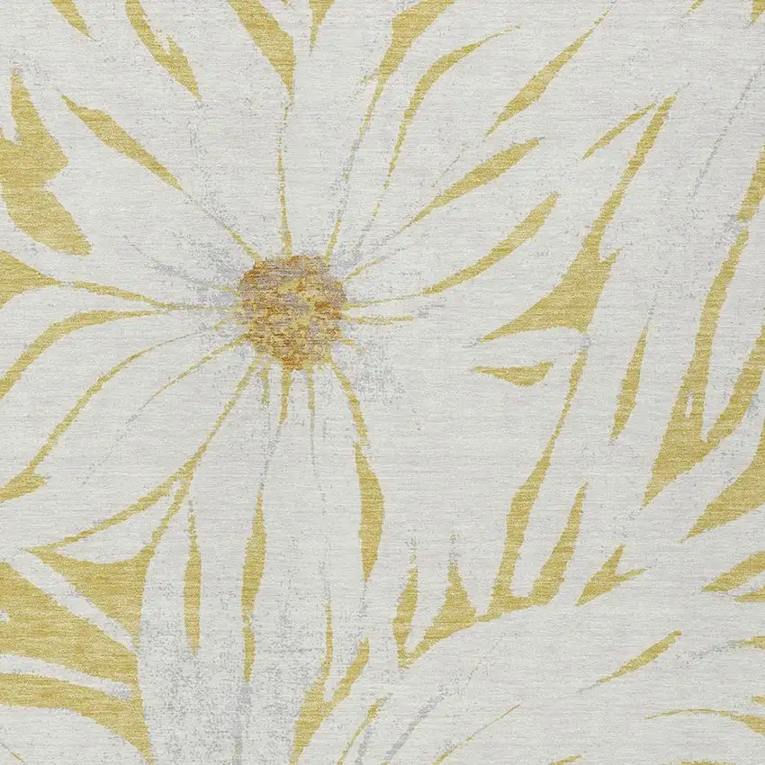 Gold And Ivory Floral Washable Indoor Outdoor Area Rug Photo 6