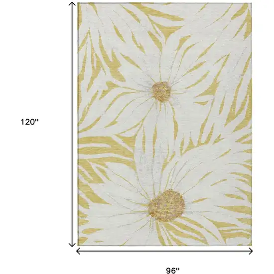 Gold And Ivory Floral Washable Indoor Outdoor Area Rug Photo 3