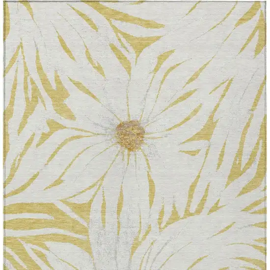 Gold And Ivory Floral Washable Indoor Outdoor Area Rug Photo 5