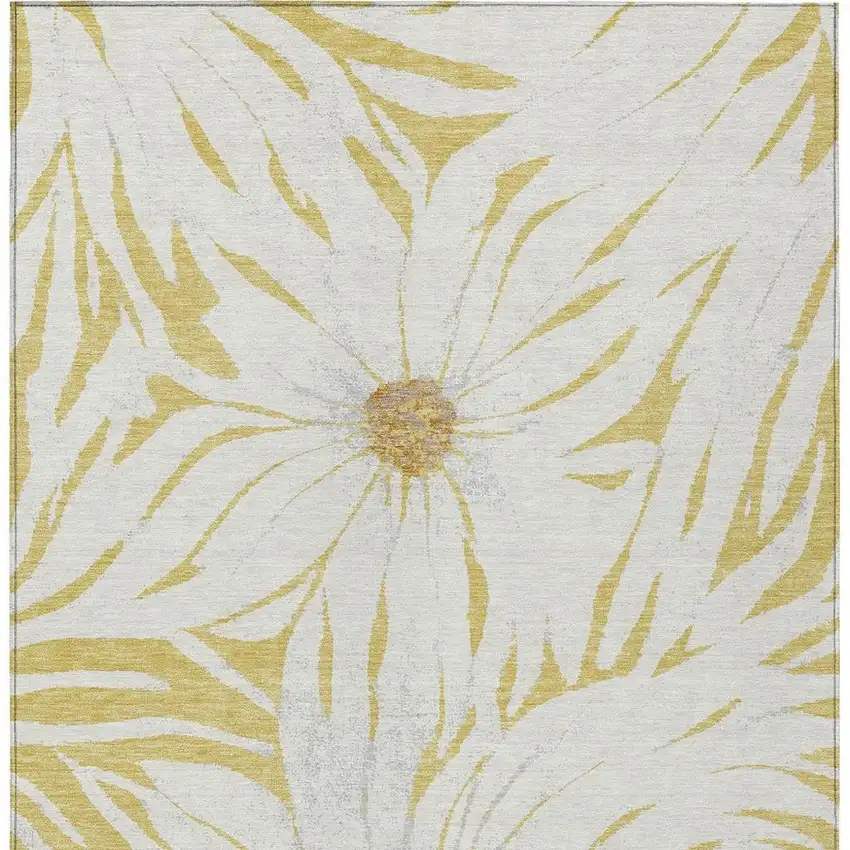 Gold And Ivory Floral Washable Indoor Outdoor Area Rug Photo 5