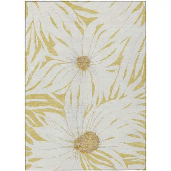 Gold And Ivory Floral Washable Indoor Outdoor Area Rug Photo 2