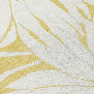 Photo of Gold And Ivory Floral Washable Indoor Outdoor Area Rug