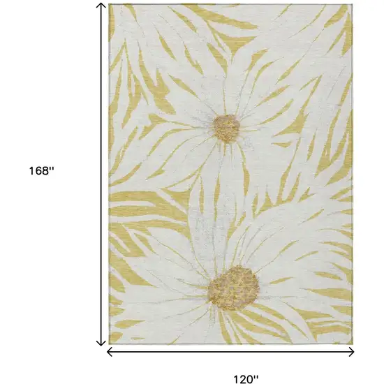 Gold And Ivory Floral Washable Indoor Outdoor Area Rug Photo 3