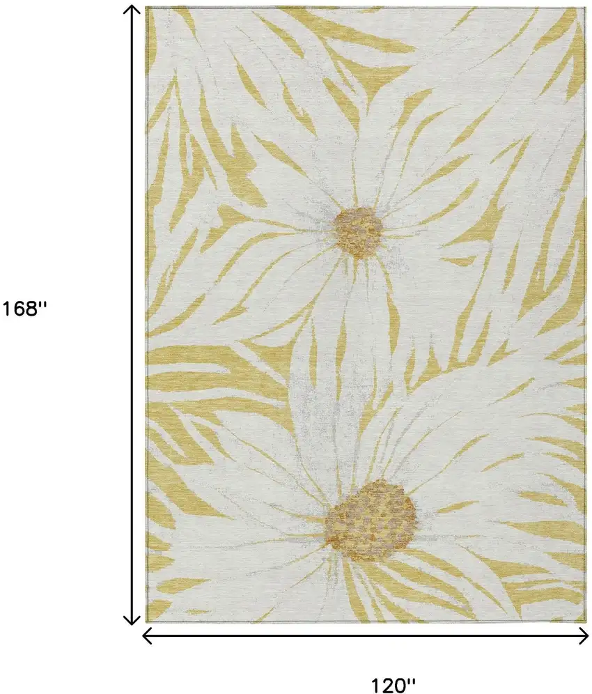 Gold And Ivory Floral Washable Indoor Outdoor Area Rug Photo 3