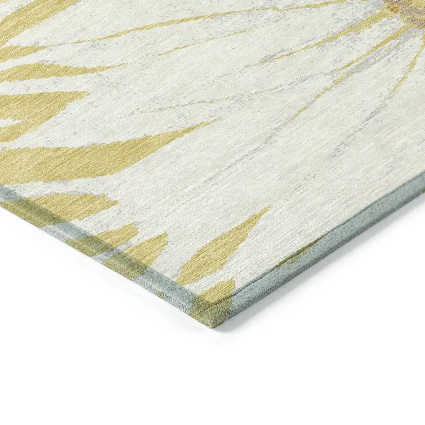 Gold And Ivory Floral Washable Indoor Outdoor Area Rug Photo 4