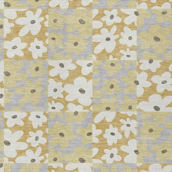 Gold And Ivory Floral Washable Indoor Outdoor Area Rug Photo 2