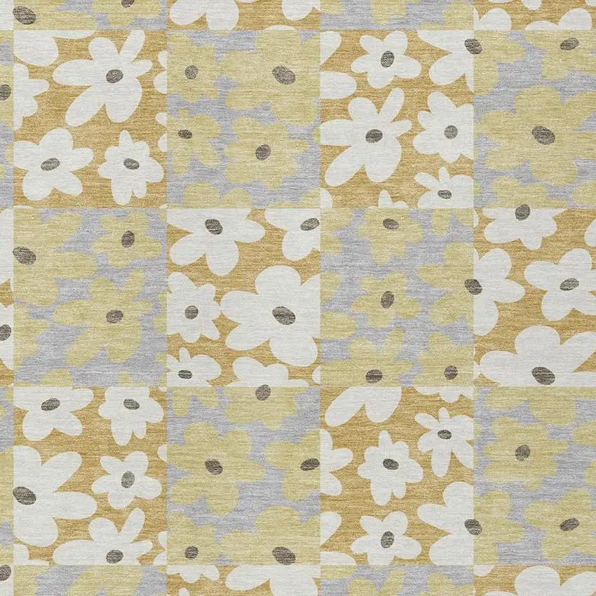 Gold And Ivory Floral Washable Indoor Outdoor Area Rug Photo 2