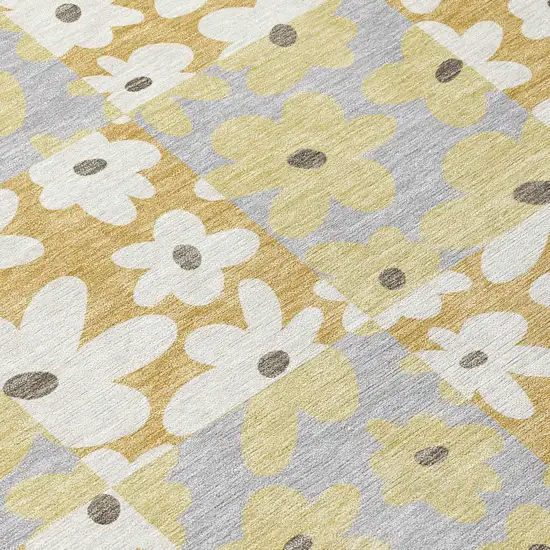 Gold And Ivory Floral Washable Indoor Outdoor Area Rug Photo 9