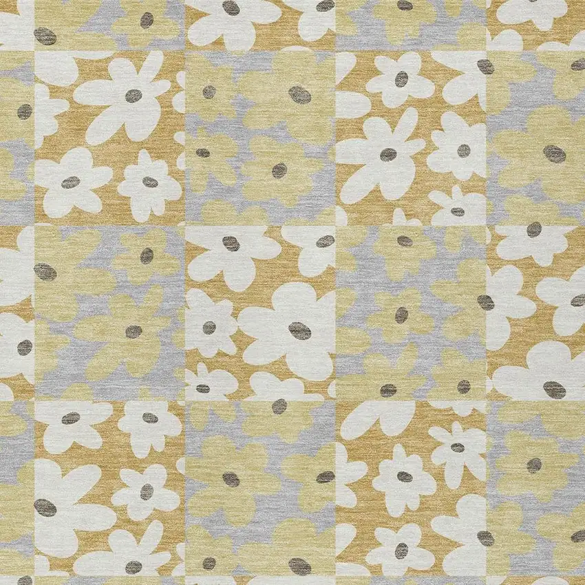 Gold And Ivory Floral Washable Indoor Outdoor Area Rug Photo 2