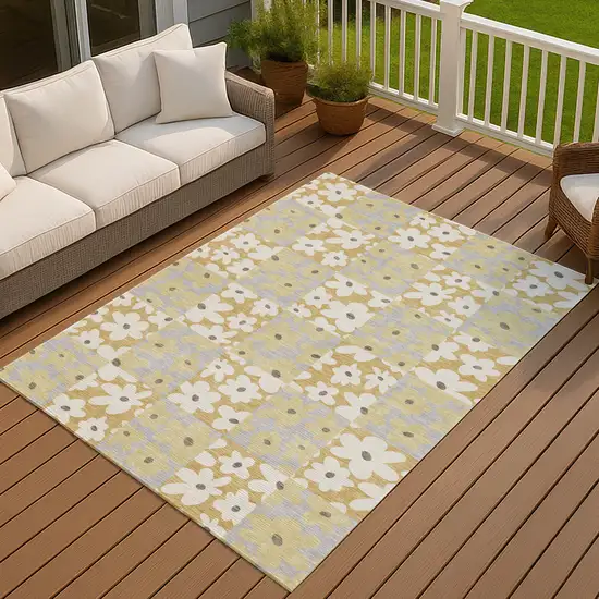 Gold And Ivory Floral Washable Indoor Outdoor Area Rug Photo 7